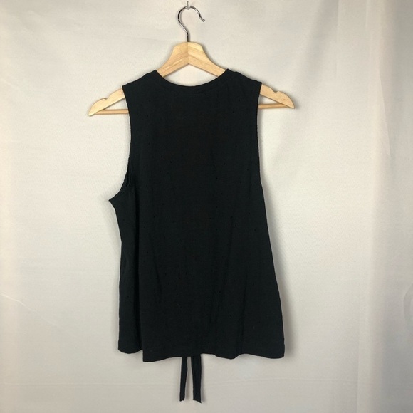 Abound Black Distressed Cutout V-Neck Tie Front Tank Top S - Picture 2 of 4